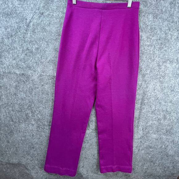 Vintage Polyester Pants Womens M Pink Purple Straight Leg Elastic Waist Pull On - Picture 1 of 7